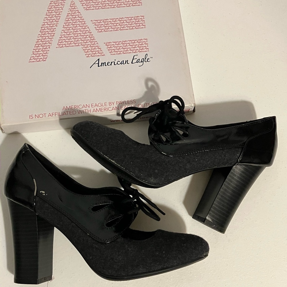 American Eagle Outfitters Black and Gray Lace-Up Heels